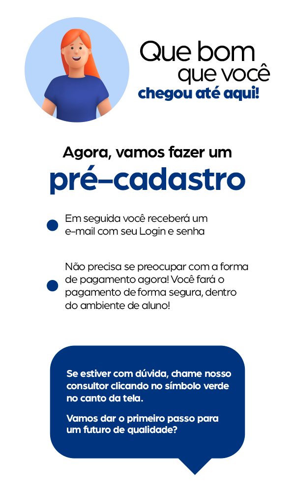 Seja bem-vindo(a) a FAMIC! ilustração de uma jovem mulher sorrindo e com o texto com orientação de como ingressar na faculdade Microlins